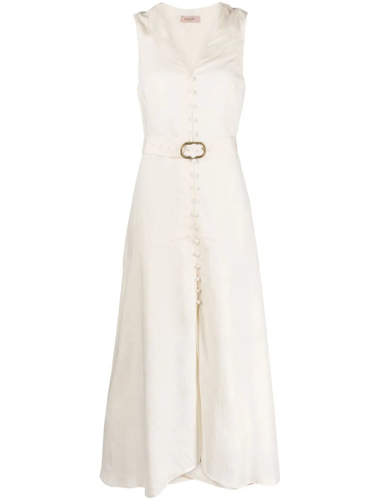 V-Neck Buttoned Maxi Dress