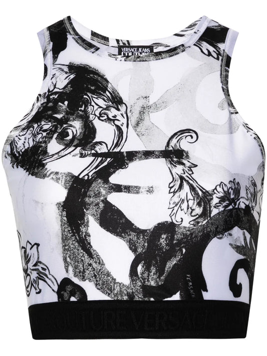 Magazine-Print Crop Top