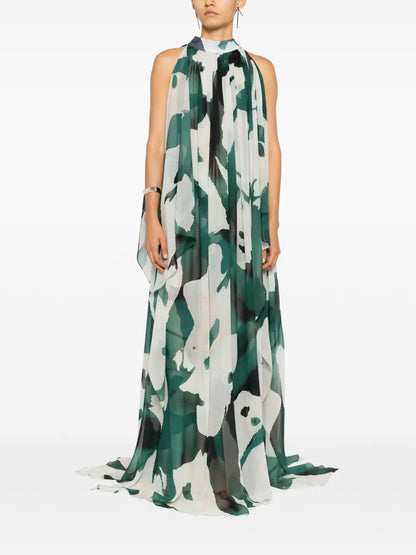 Abstract-Print Silk Draped Dress
