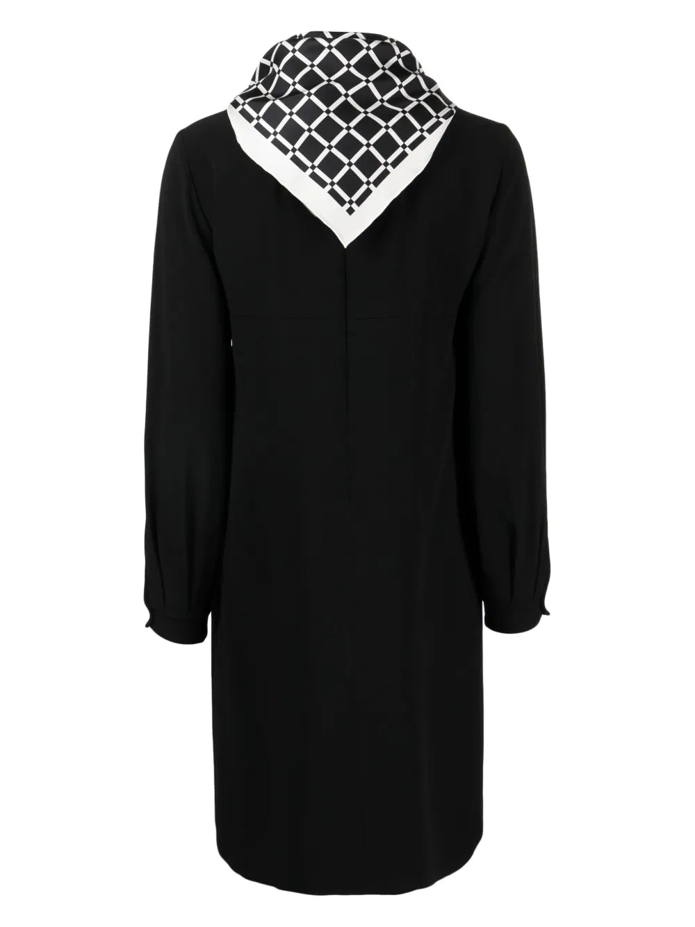 Attached-Scarf Crepe Midi Dress
