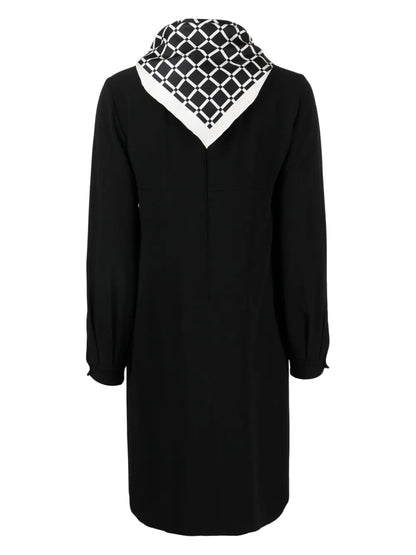 Attached-Scarf Crepe Midi Dress