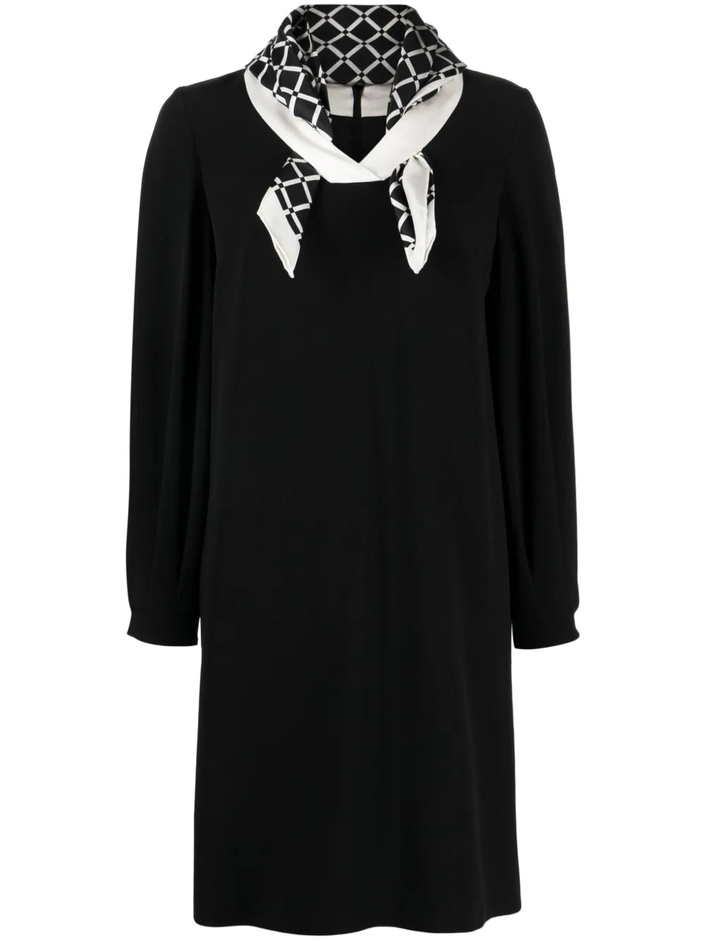 Attached-Scarf Crepe Midi Dress