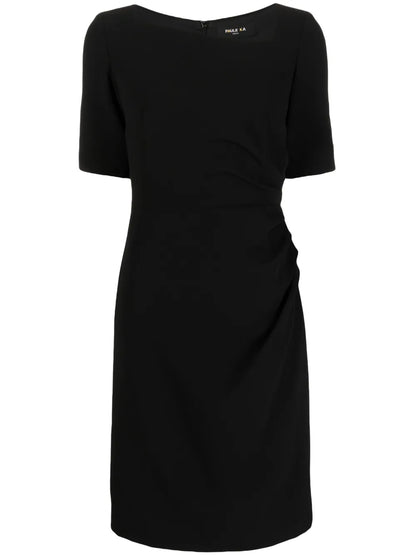 Draped-Detail Asymmetric-Neck Dress