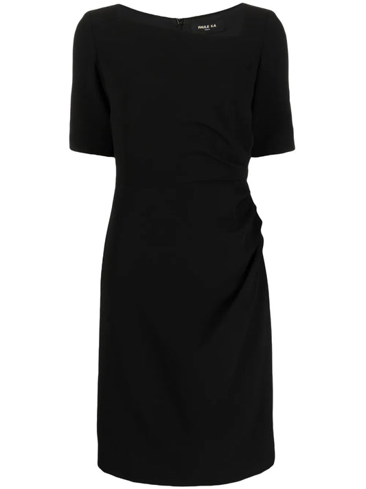 Draped-Detail Asymmetric-Neck Dress