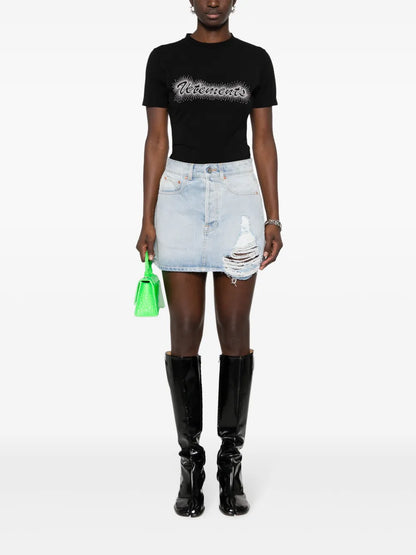 Distressed Denim Mini Skirt