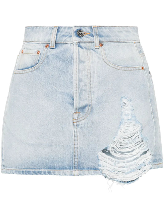 Distressed Denim Mini Skirt