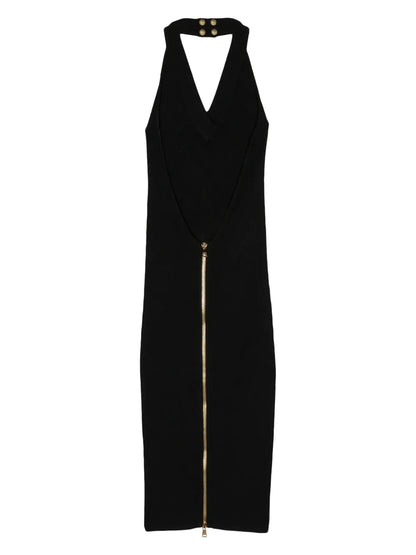 Halterneck Ribbed-Knit Midi Dress