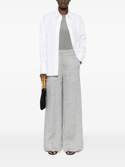 Chambray Wide-Leg Trousers