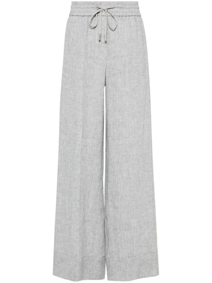 Chambray Wide-Leg Trousers