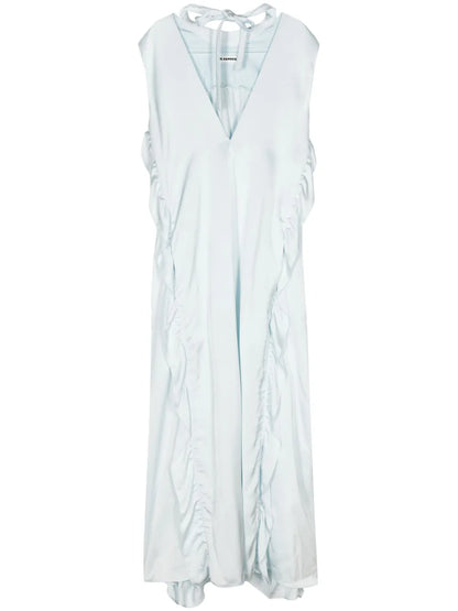 Ruffle-Trim Satin Maxi Dress