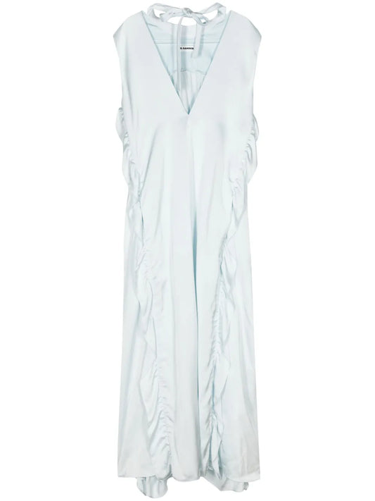 Ruffle-Trim Satin Maxi Dress