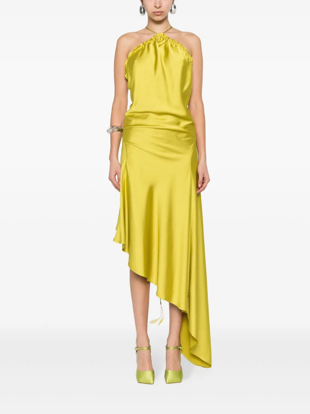 Ruched Satin Midi Dress