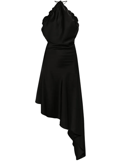 Asymmetric Satin Midi Dress