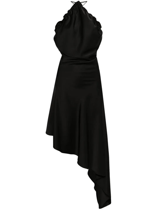 Asymmetric Satin Midi Dress