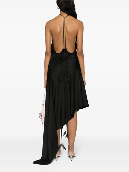 Asymmetric Satin Midi Dress