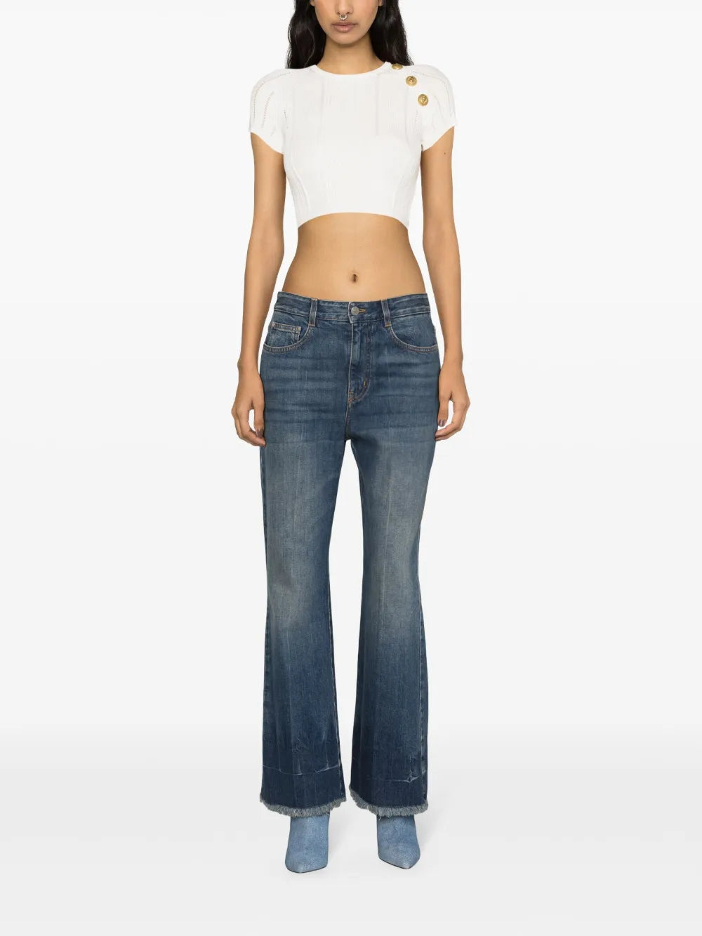 3-Button Open-Knit Cropped Top