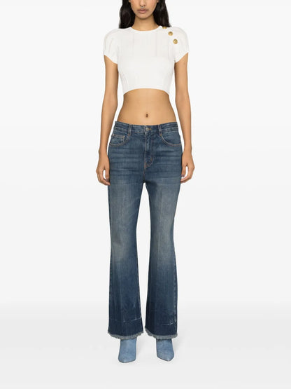 3-Button Open-Knit Cropped Top
