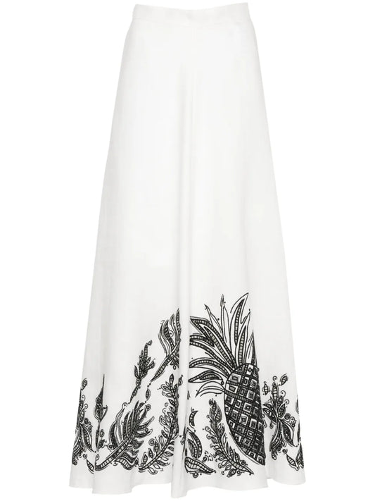 Pineapple-Embroidery A-Line Linen Skirt