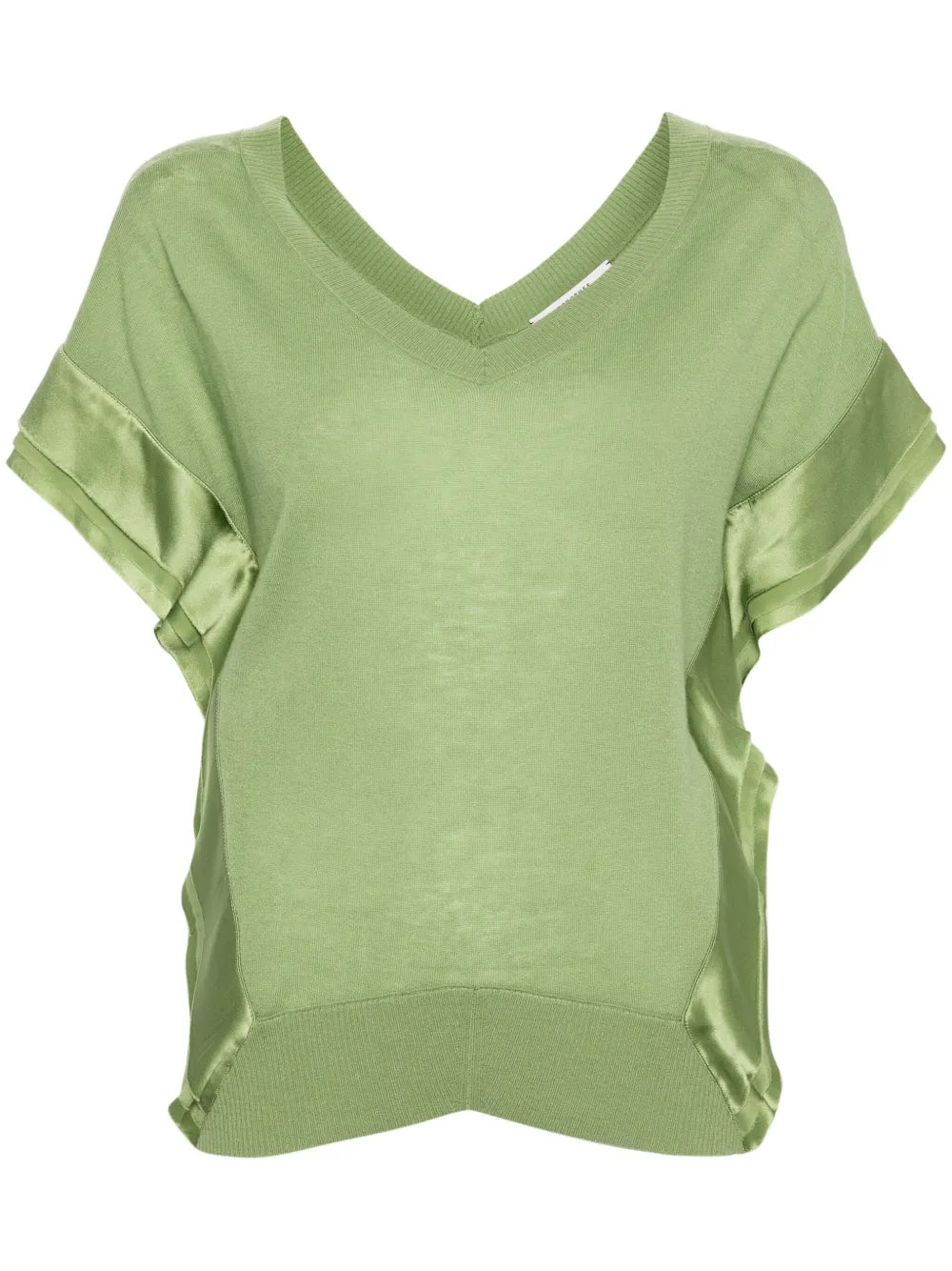 Glossy-Appliqué Short-Sleeved Knitted Top