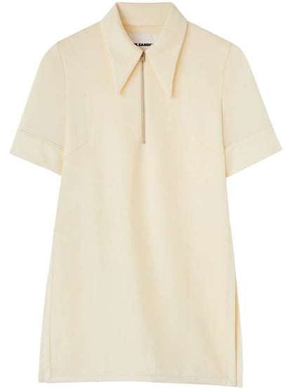Straight-Point Collar Zip-Fastening T-Shirt