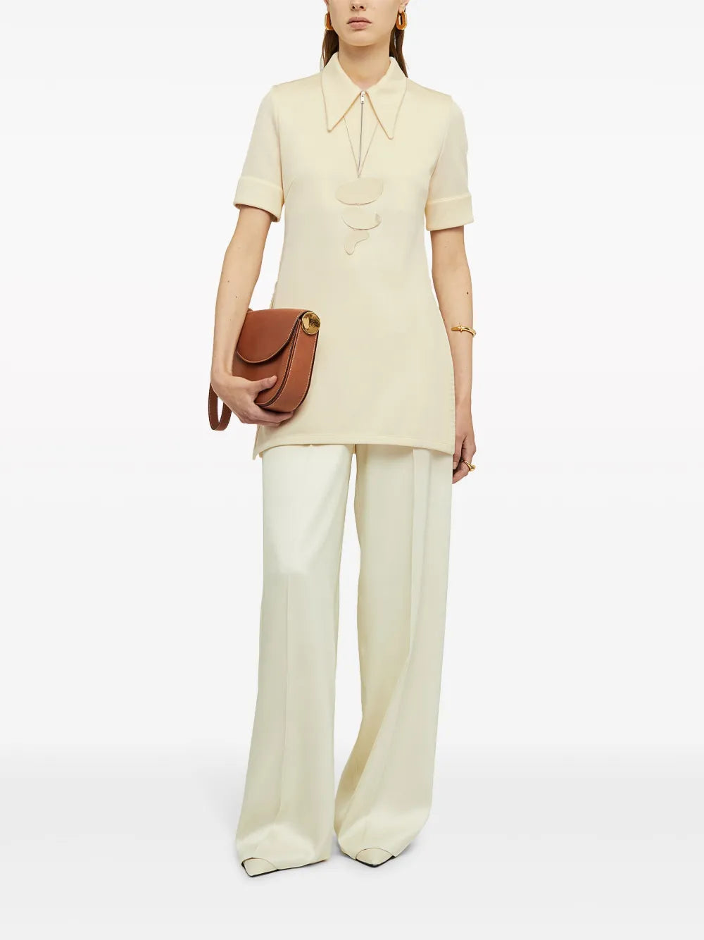 Straight-Point Collar Zip-Fastening T-Shirt