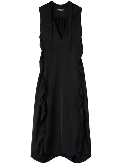 Ruffle-Trim Satin Maxi Dress
