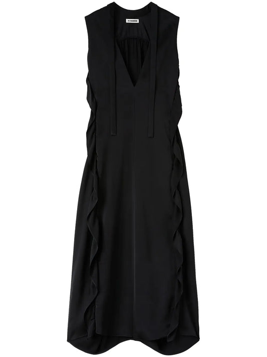 Ruffle-Trim Satin Maxi Dress
