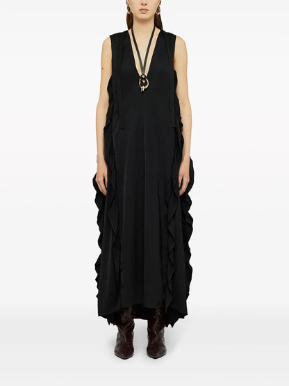 Ruffle-Trim Satin Maxi Dress