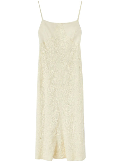 Lace-Embroidery Square-Neck Midi Dress