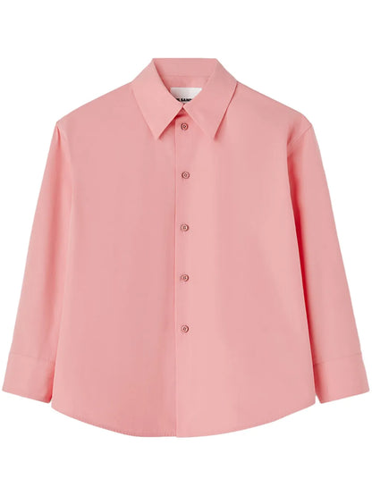 Straight-Point Collar Cotton Shirt