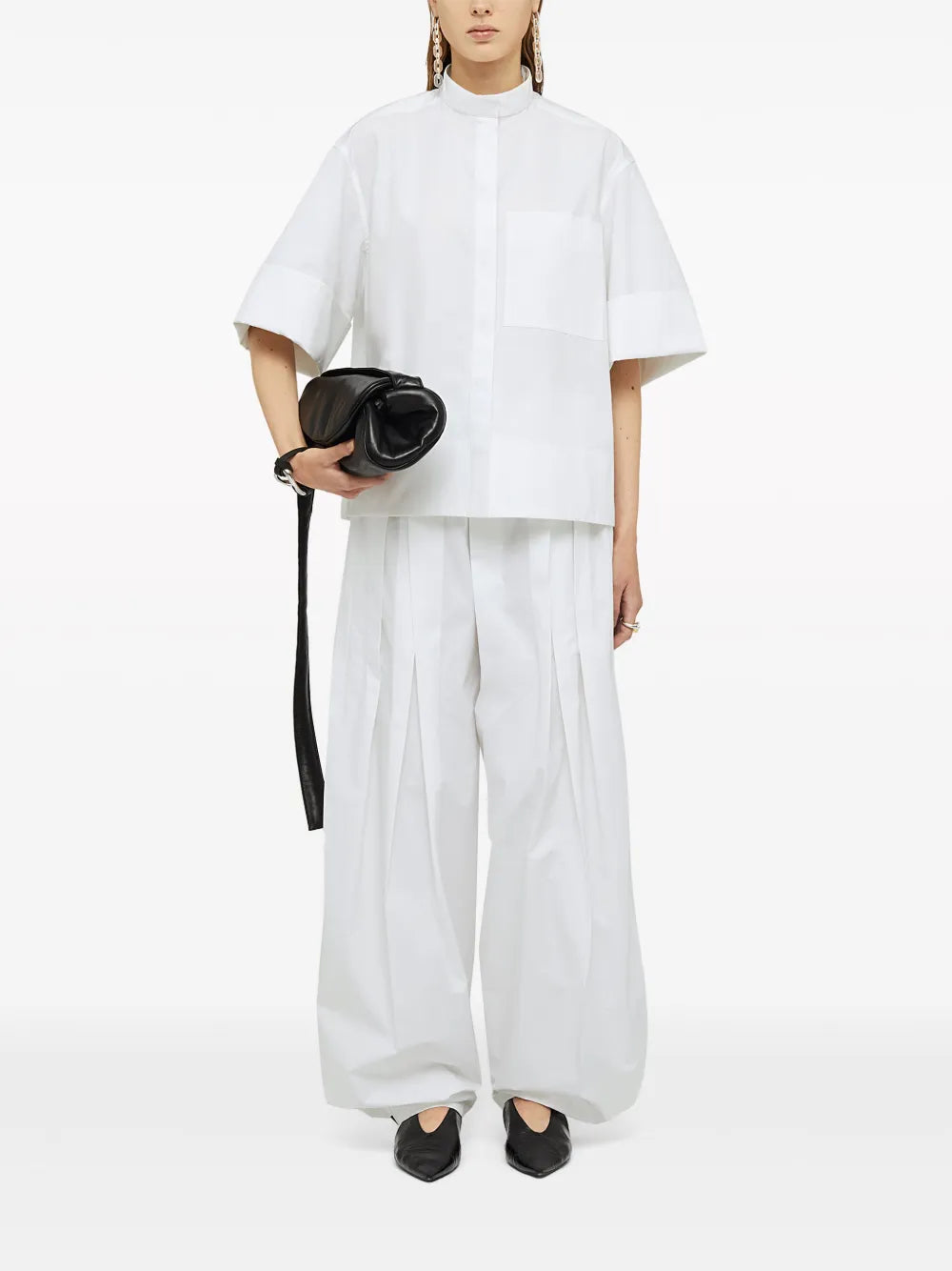 Band-Collar Cotton-Poplin Shirt