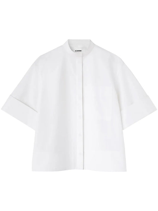 Band-Collar Cotton-Poplin Shirt
