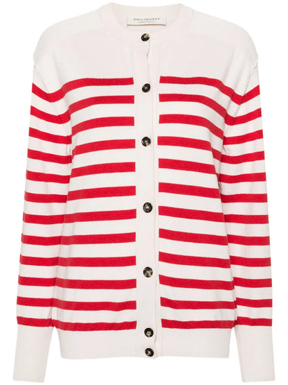 Logo-Embroidered Striped Cardigan