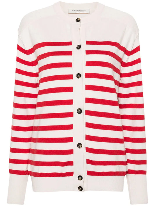 Logo-Embroidered Striped Cardigan