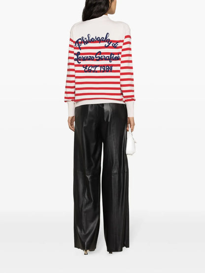 Logo-Embroidered Striped Cardigan
