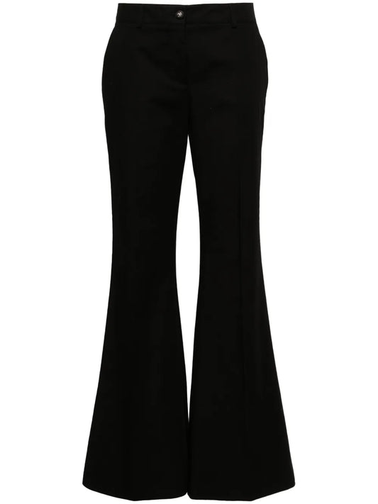 Mid-Rise Twill Flared Trousers