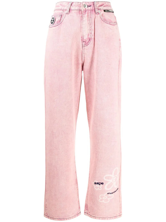 Floral-Print Straight-Leg Jeans