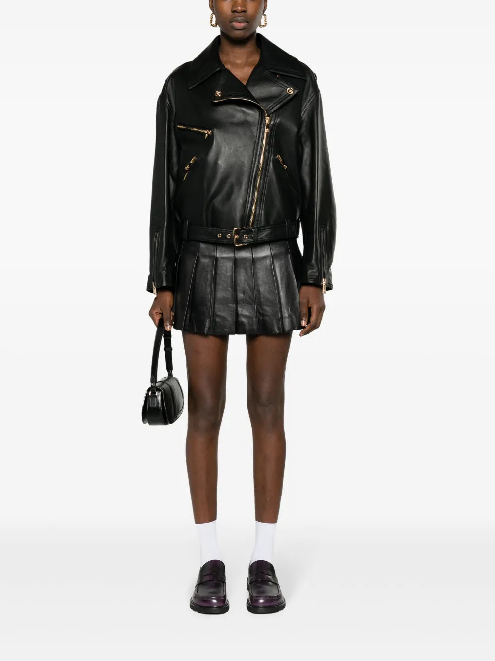 Belted Leather Biker Jacket