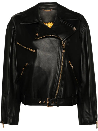 Belted Leather Biker Jacket