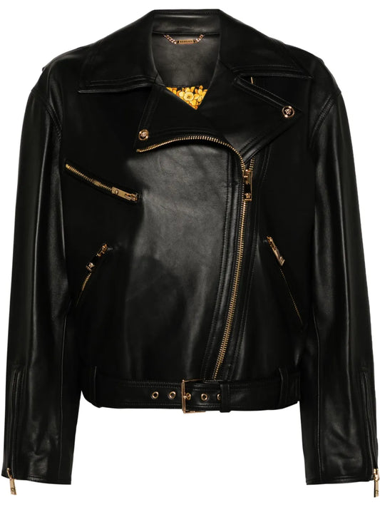 Belted Leather Biker Jacket