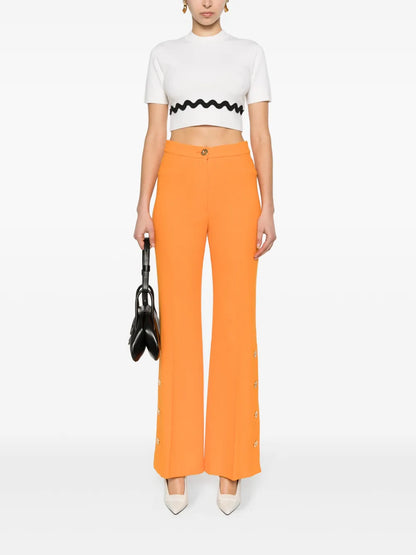 Button-Hem Flared Wool Trousers
