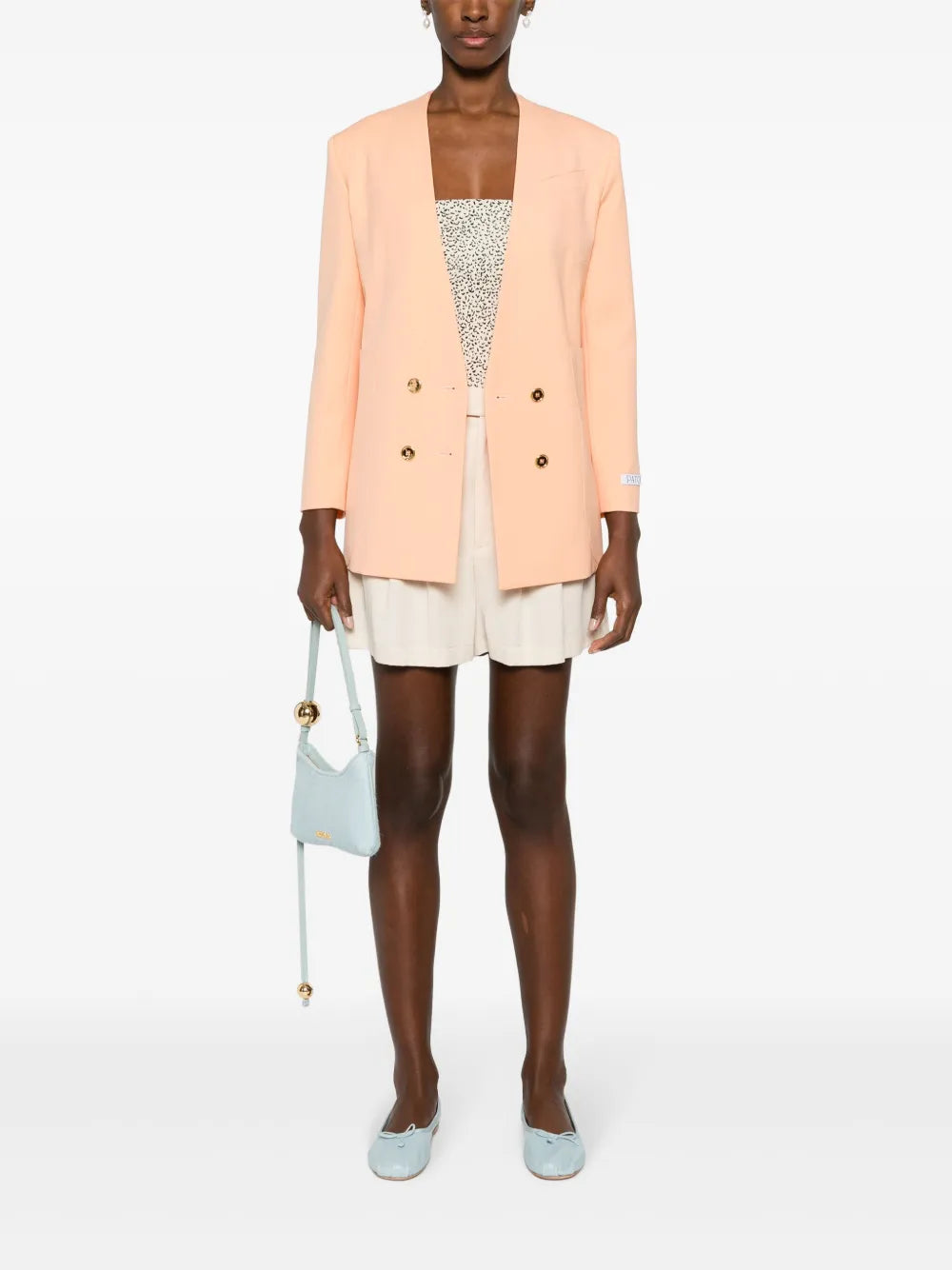 Collarless Double-Breasted Blazer