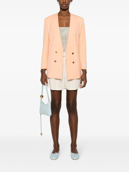 Collarless Double-Breasted Blazer