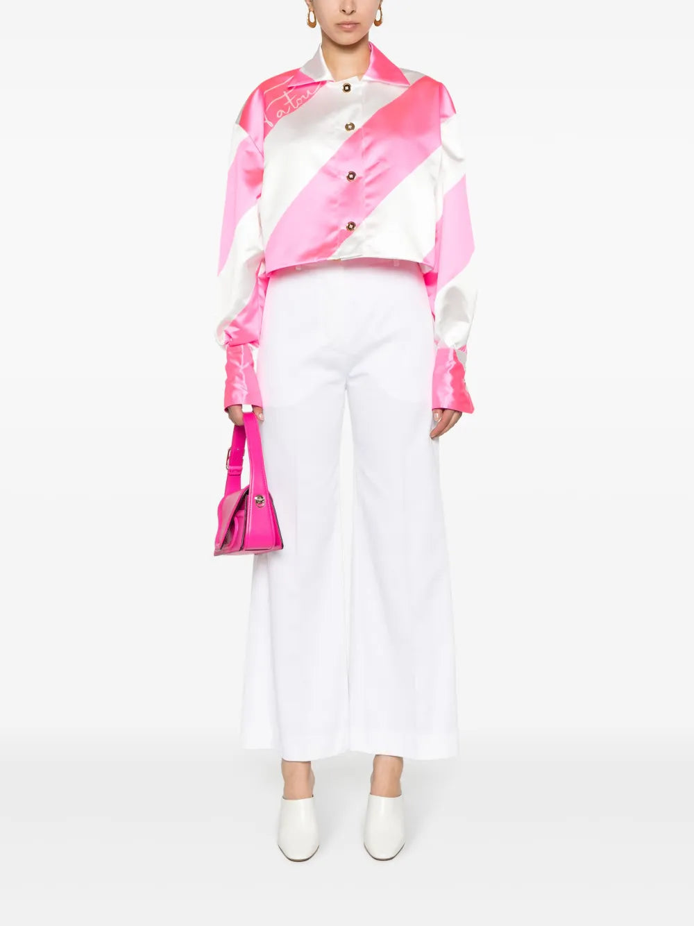 Diagonal-Striped Cropped Satin Jacket