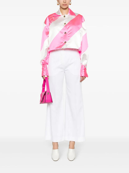 Diagonal-Striped Cropped Satin Jacket