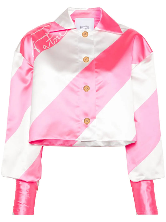 Diagonal-Striped Cropped Satin Jacket