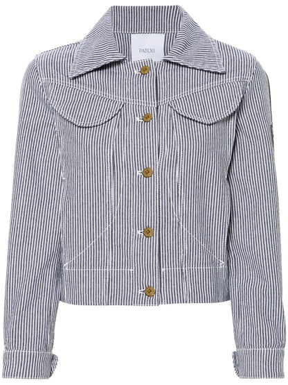Striped Cropped Denim Jacket