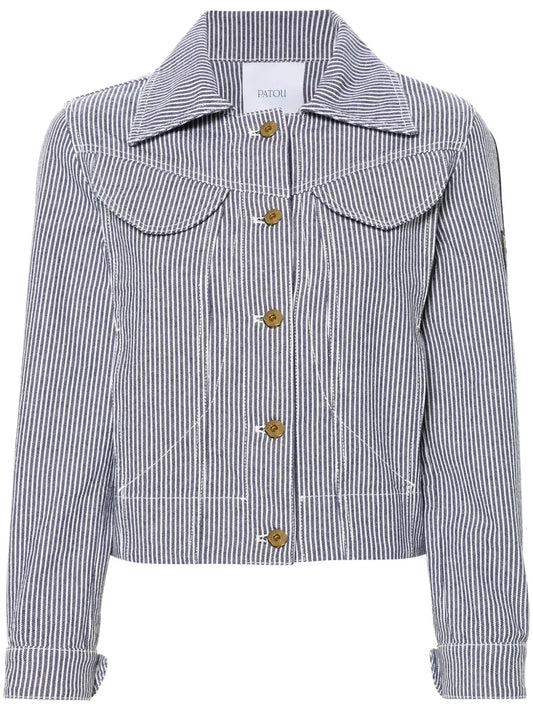 Striped Cropped Denim Jacket