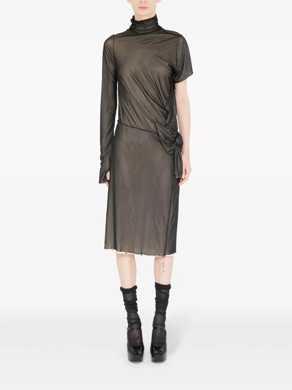 Asymmetric Ruched Midi Dress