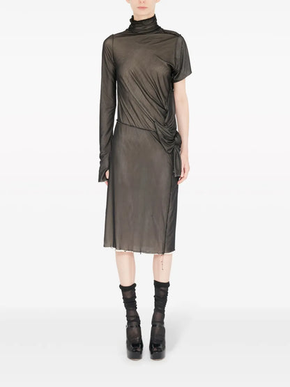 Asymmetric Ruched Midi Dress